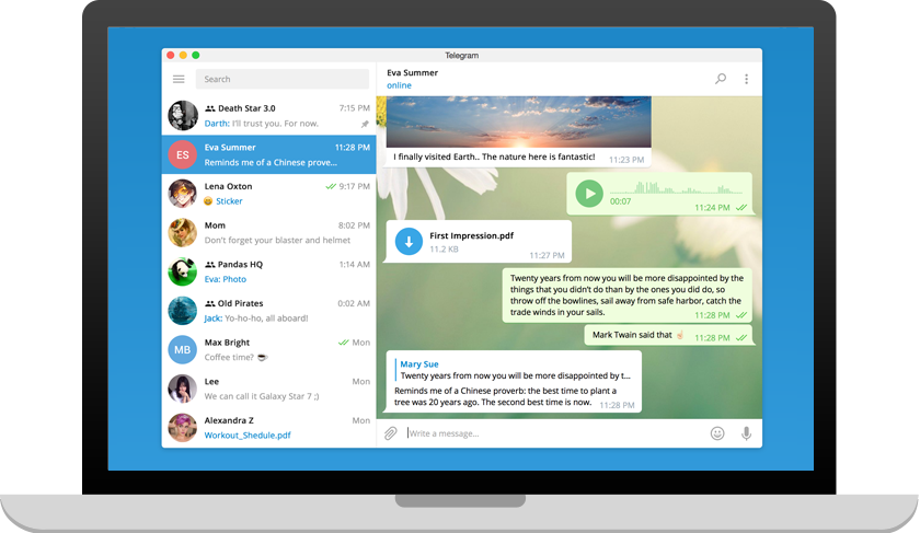 Telegram 電腦版畫面示意