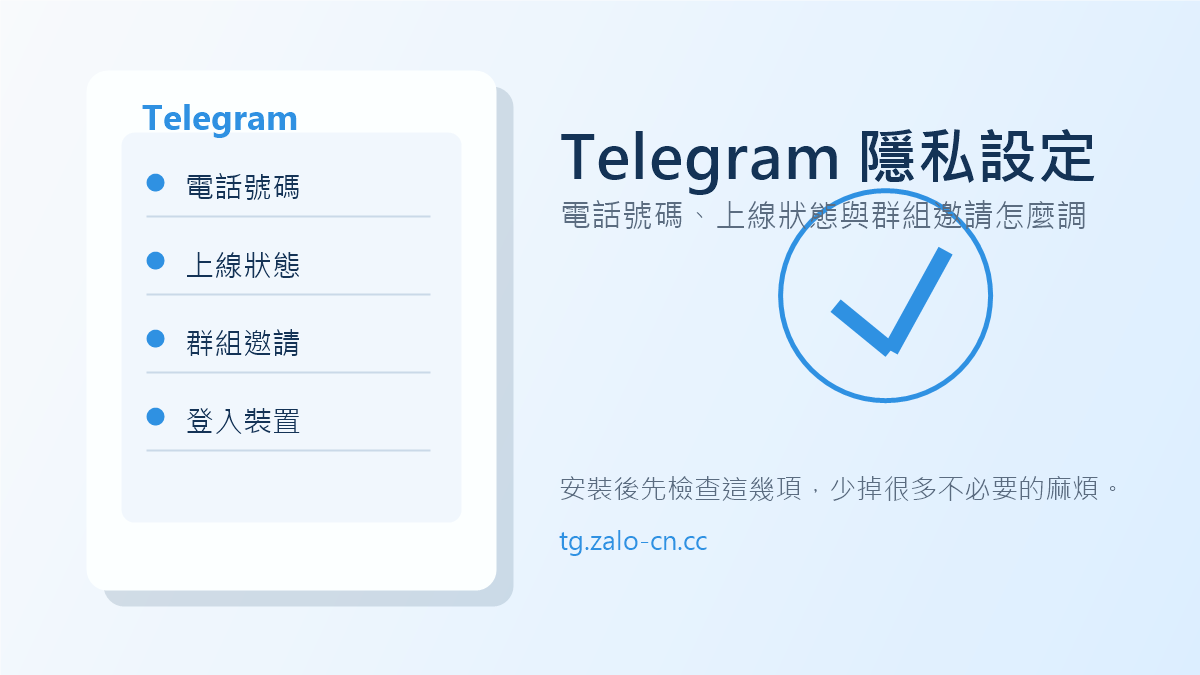 Telegram 隱私設定教學封面，手機畫面顯示安全與隱私檢查項目