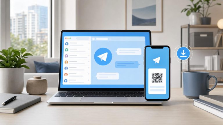 新電腦安裝 Telegram Desktop 與手機同步登入示意圖